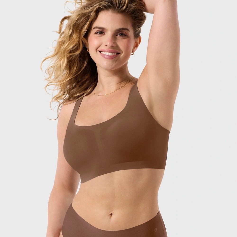 Evelyn & Bobbie The Bobbie Scoop Bra Women's Large Brown Wireless Comfort